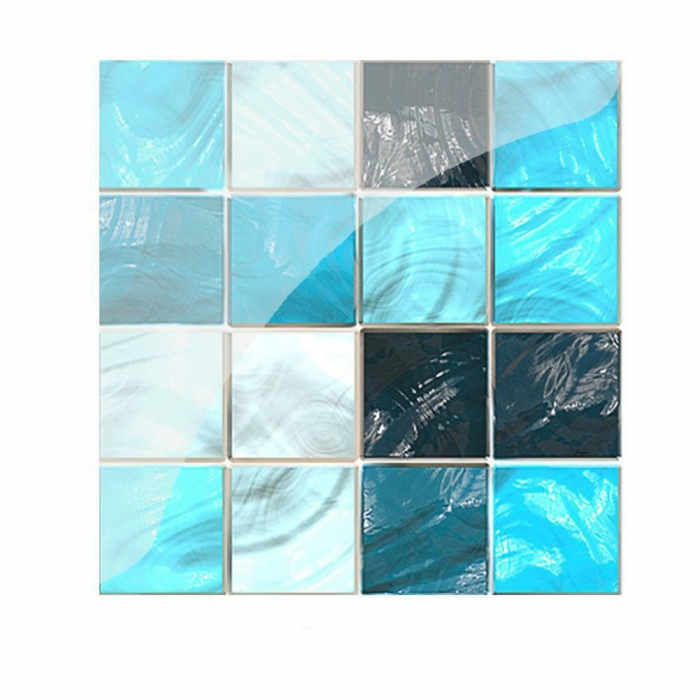 Stickere decorative pentru faianta sau perete Luxer, Set 19 buc, Mozaic Turcoaz, 10x10 cm, stickere mosaics sticla ieftin perete baie bucatarie dedeman jysj autoadeziv luxer [7]