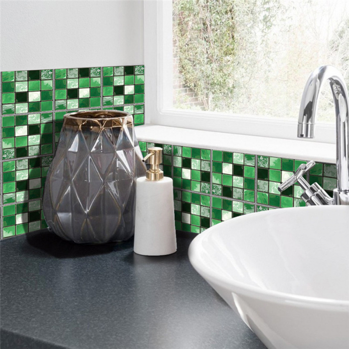 Stickere decorative pentru faianta sau perete Luxer, Set 19 buc, Mozaic Verde, 10x10 cm, stickere mosaics sticla ieftin perete baie bucatarie dedeman jysj autoadeziv ieftin luxer [1]