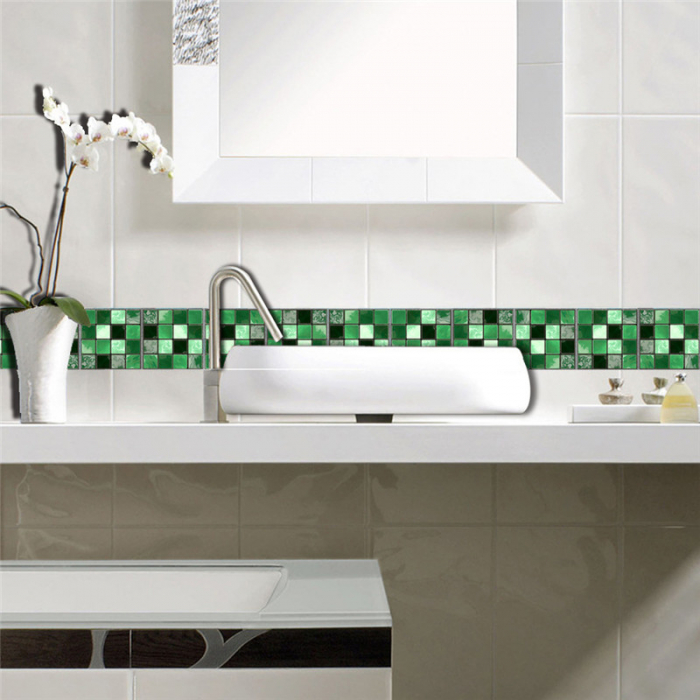 Stickere decorative pentru faianta sau perete Luxer, Set 19 buc, Mozaic Verde, 10x10 cm, stickere mosaics sticla ieftin perete baie bucatarie dedeman jysj autoadeziv ieftin luxer [3]