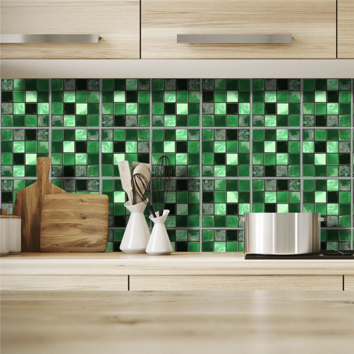 Stickere decorative pentru faianta sau perete Luxer, Set 19 buc, Mozaic Verde, 10x10 cm, stickere mosaics sticla ieftin perete baie bucatarie dedeman jysj autoadeziv ieftin luxer [2]