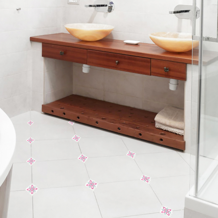 Stickere decorative pentru gresie si faianta Luxer, Set 15 buc, Roz, 7.5x7.5 cm, stickere gresie faianta rosturi pentru baie decorative dedeman pentru geam autocolant ieftin folina ktm luxer [3]