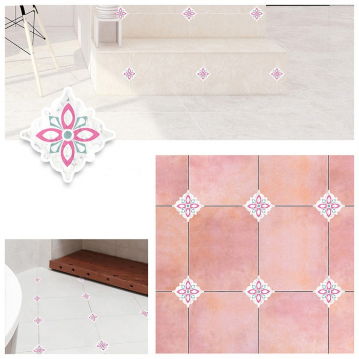 Stickere decorative pentru gresie si faianta Luxer, Set 15 buc, Roz, 7.5x7.5 cm, stickere gresie faianta rosturi pentru baie decorative dedeman pentru geam autocolant ieftin folina ktm luxer [6]