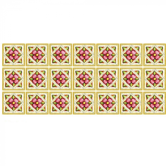 Stickere decorative pentru gresie si faianta Luxer, Set 21 buc, Verde/Roz, 7.5x7.5 cm, stickere gresie faianta rosturi pentru baie decorative dedeman pentru geam autocolant ieftin folina ktm luxer [7]