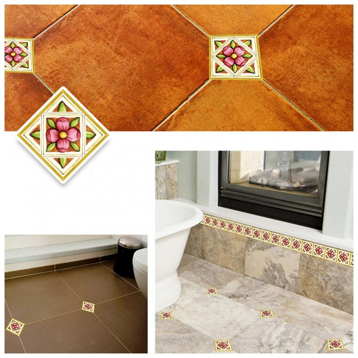 Stickere decorative pentru gresie si faianta Luxer, Set 21 buc, Verde/Roz, 7.5x7.5 cm, stickere gresie faianta rosturi pentru baie decorative dedeman pentru geam autocolant ieftin folina ktm luxer [4]