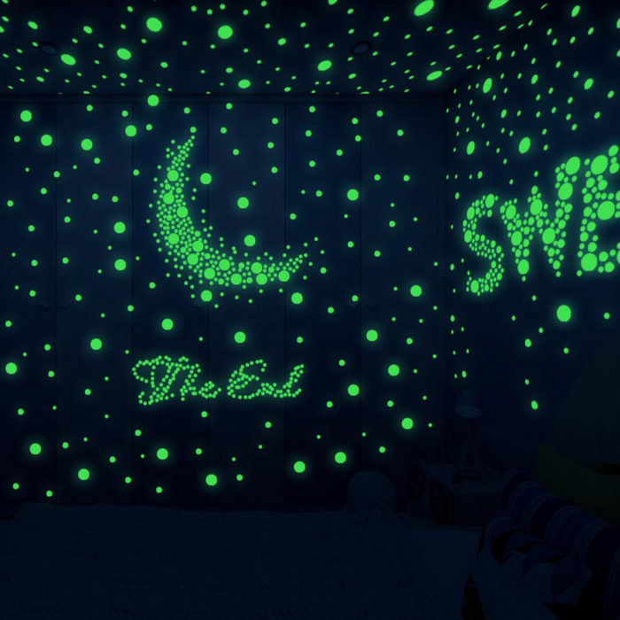 Stickere perete Glow in the dark Luxer, Buline Fosforescente, 3 folii, 524 piese,stickere autoadezive stele spatiu interstelar pepco dedeman pentru tavan perete camera copilului bebelusi mari [11]