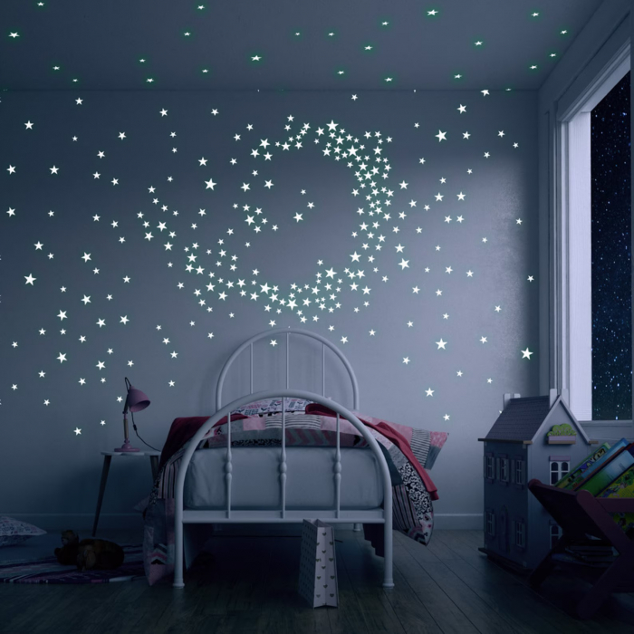 Stickere perete Glow in the dark Luxer, Stelute Fosforescente, 3 folii, 452 piese, stickere autoadezive stele spatiu interstelar pepco dedeman pentru tavan perete camera copilului bebelusi mari [1]