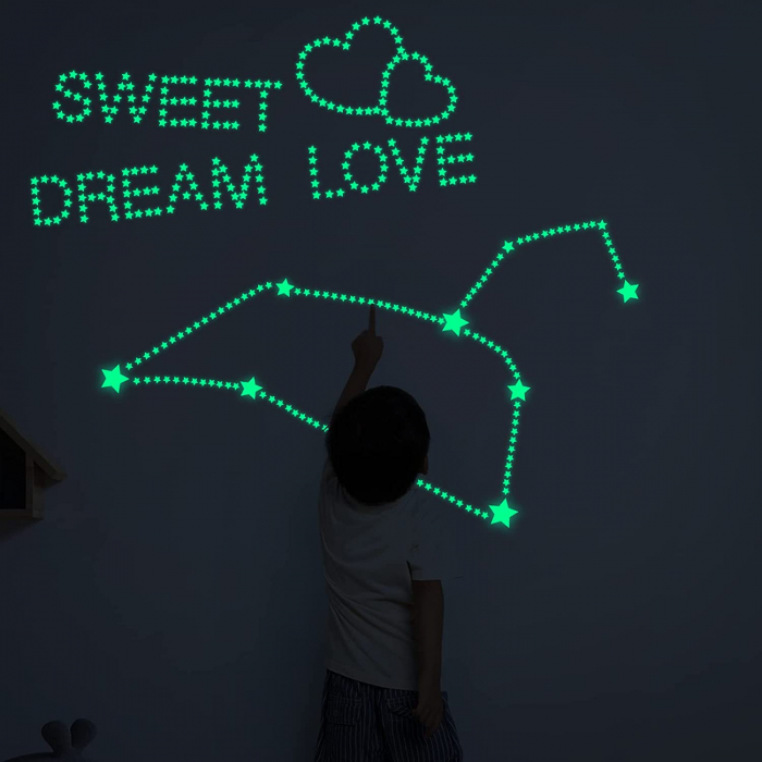 Stickere perete Glow in the dark Luxer, Stelute Fosforescente, 3 folii, 452 piese, stickere autoadezive stele spatiu interstelar pepco dedeman pentru tavan perete camera copilului bebelusi mari [7]