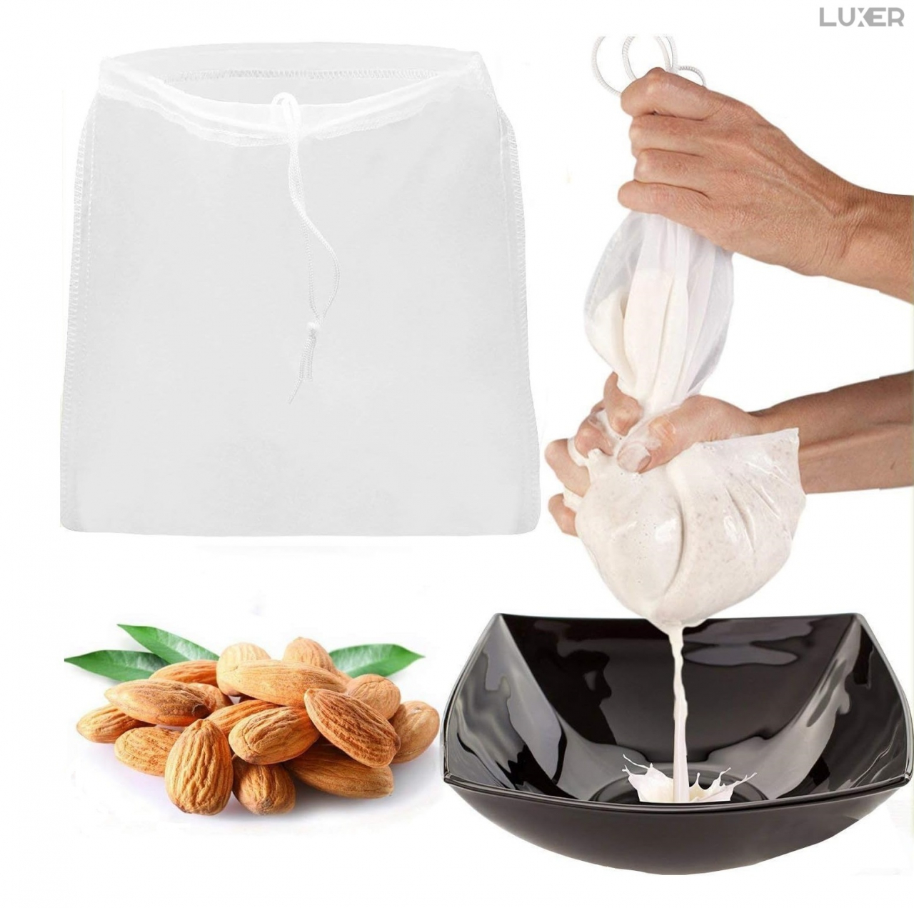 Punga Tip Filtru Cu Sita Foarte Fina Pentru Strecurare Lapte Vegetal sau Sucuri de Fructe si Legume, Dimensiuni 30x20 cm, Luxer [9]