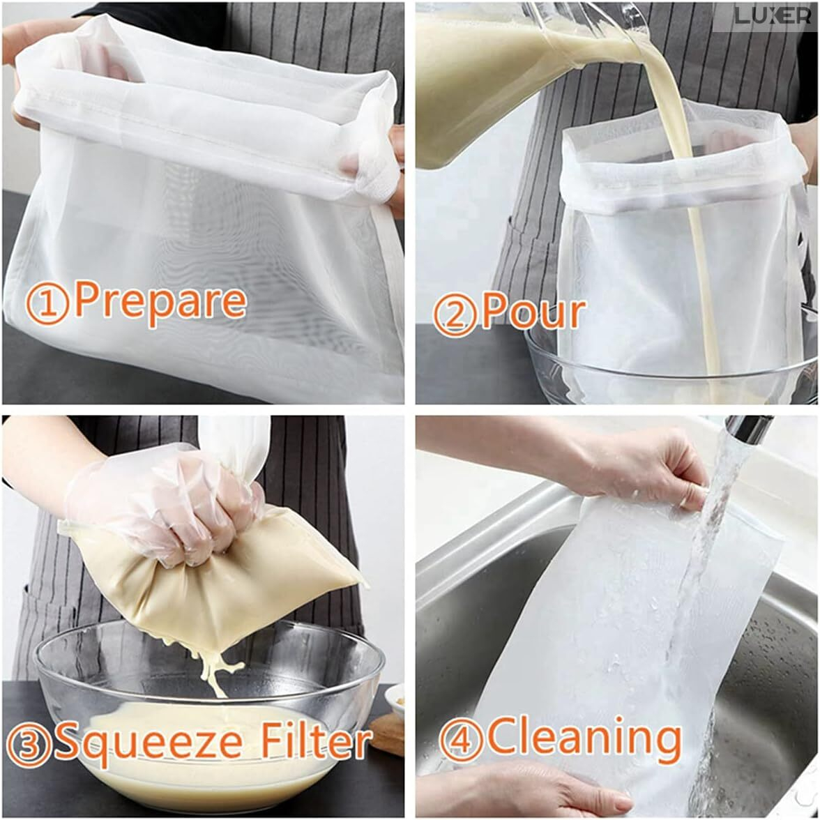 Punga Tip Filtru Cu Sita Foarte Fina Pentru Strecurare Lapte Vegetal sau Sucuri de Fructe si Legume, Dimensiuni 30x20 cm, Luxer [2]