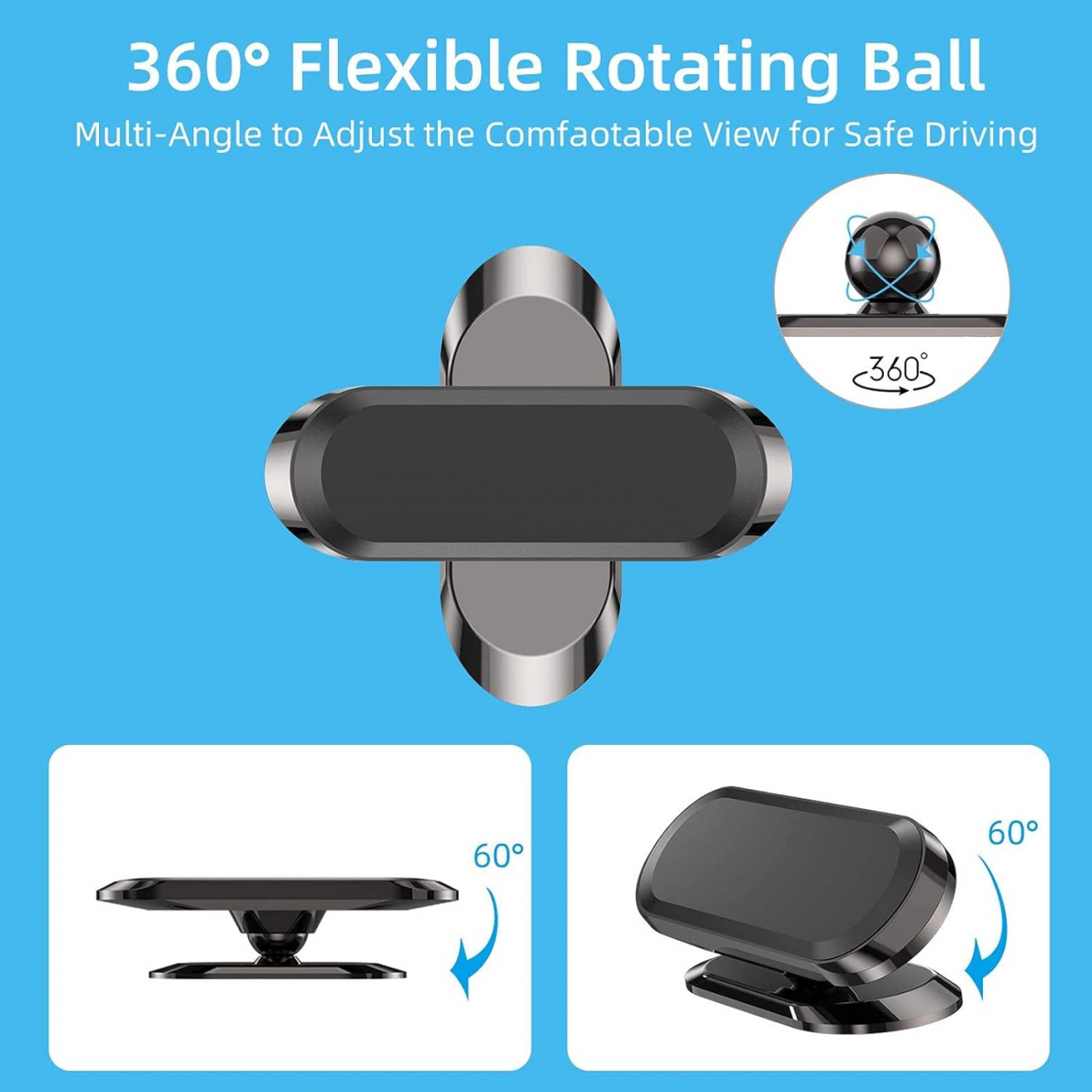 Suport Auto Magnetic Universal pentru Telefon, Rotire 360⁰, Prindere cu 8 Magneti si Banda Adeziva 3M, Dimensiuni 7 x 2 cm, Forma Dreptunghiulara, Silver, Luxer [2]