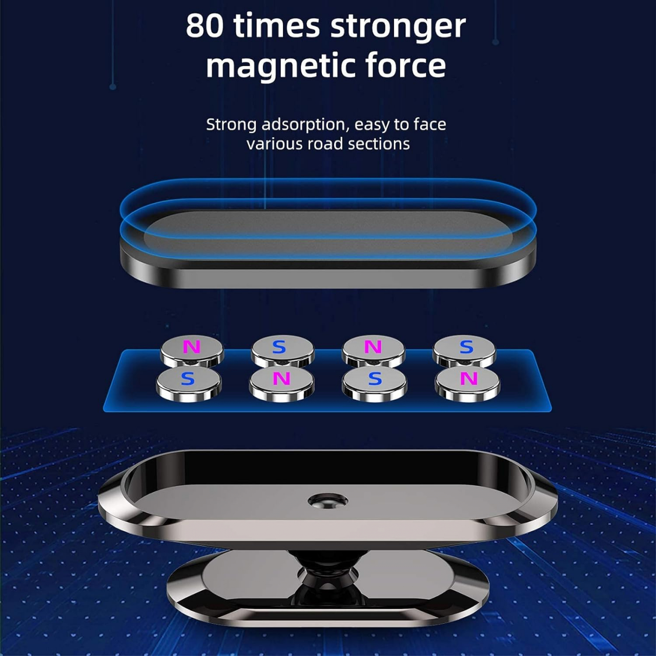 Suport Auto Magnetic Universal pentru Telefon, Rotire 360⁰, Prindere cu 8 Magneti si Banda Adeziva 3M, Dimensiuni 7 x 2 cm, Forma Dreptunghiulara, Silver, Luxer [4]