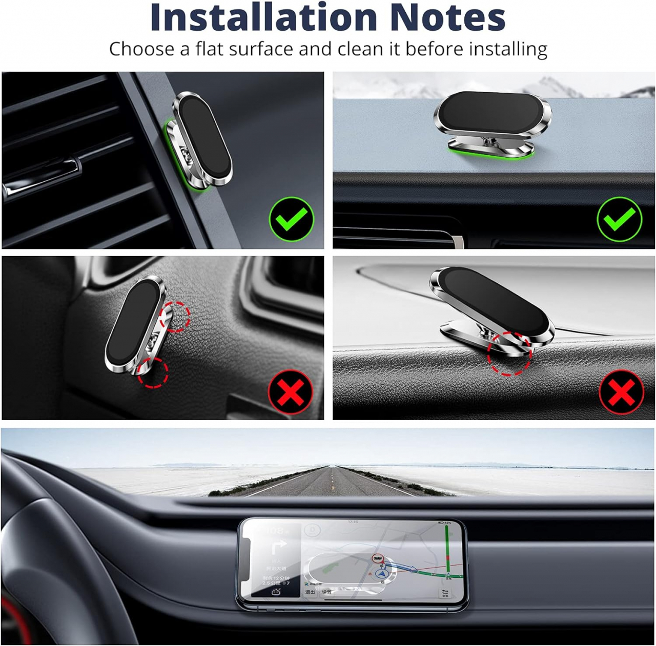 Suport Auto Magnetic Universal pentru Telefon, Rotire 360⁰, Prindere cu 8 Magneti si Banda Adeziva 3M, Dimensiuni 7 x 2 cm, Forma Dreptunghiulara, Silver, Luxer [10]