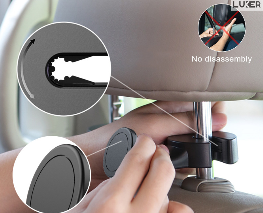 Suport Auto Universal pentru Telefon/Tableta cu Prindere pe Tetiera, Magnetic, Rotire 360°, Materiale Premium, Luxer, suport pentru locurile din spate emag altex flanco dedeman ieftin luxer [9]