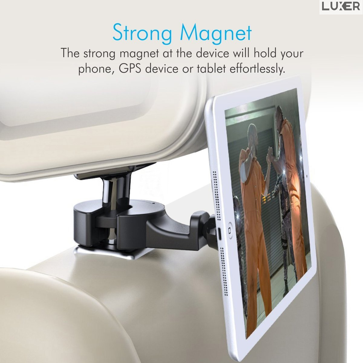 Suport Auto Universal pentru Telefon/Tableta cu Prindere pe Tetiera, Magnetic, Rotire 360°, Materiale Premium, Luxer, suport pentru locurile din spate emag altex flanco dedeman ieftin luxer [11]