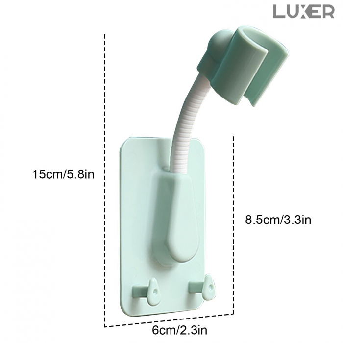 Suport Autoadeziv Pentru Capul de Dus cu 2 Agatatori, Reglabil 360 Grade, Alb/Roz/Albastru/Verde Luxer, suport para dus dedeman cu ventuza de perete reglabil dedeman hornbach leroy ikea grohe emag ieftin luxer [5]