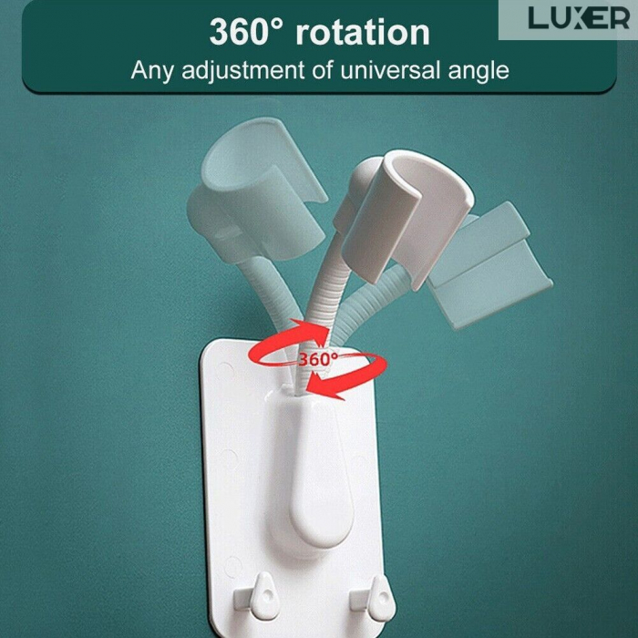Suport Autoadeziv Pentru Capul de Dus cu 2 Agatatori, Reglabil 360 Grade, Alb/Roz/Albastru/Verde Luxer, suport para dus dedeman cu ventuza de perete reglabil dedeman hornbach leroy ikea grohe emag ieftin luxer [2]