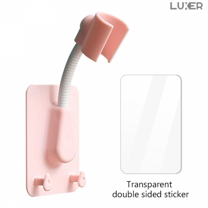 Suport Autoadeziv Pentru Capul de Dus cu 2 Agatatori, Reglabil 360 Grade, Alb/Roz/Albastru/Verde Luxer, suport para dus dedeman cu ventuza de perete reglabil dedeman hornbach leroy ikea grohe emag ieftin luxer [5]