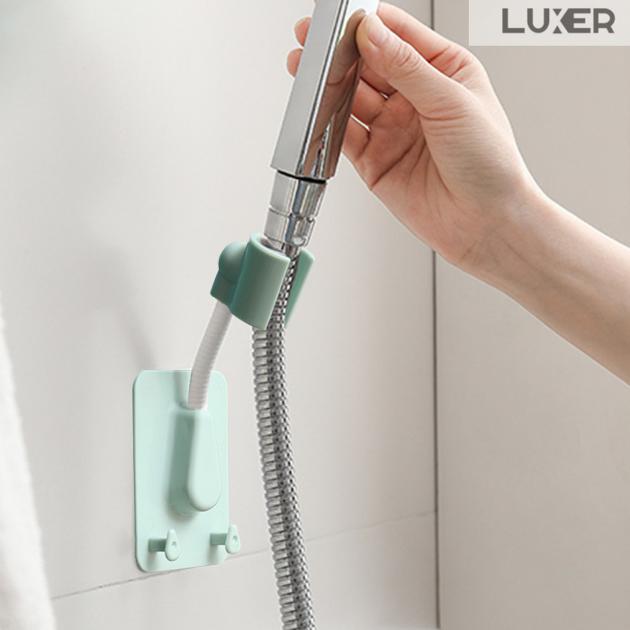 Suport Autoadeziv Pentru Capul de Dus cu 2 Agatatori, Reglabil 360 Grade, Alb/Roz/Albastru/Verde Luxer, suport para dus dedeman cu ventuza de perete reglabil dedeman hornbach leroy ikea grohe emag ieftin luxer [2]