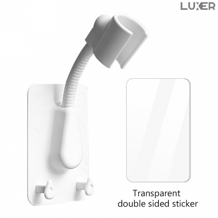 Suport Autoadeziv Pentru Capul de Dus cu 2 Agatatori, Reglabil 360 Grade, Alb/Roz/Albastru/Verde Luxer, suport para dus dedeman cu ventuza de perete reglabil dedeman hornbach leroy ikea grohe emag ieftin luxer [9]
