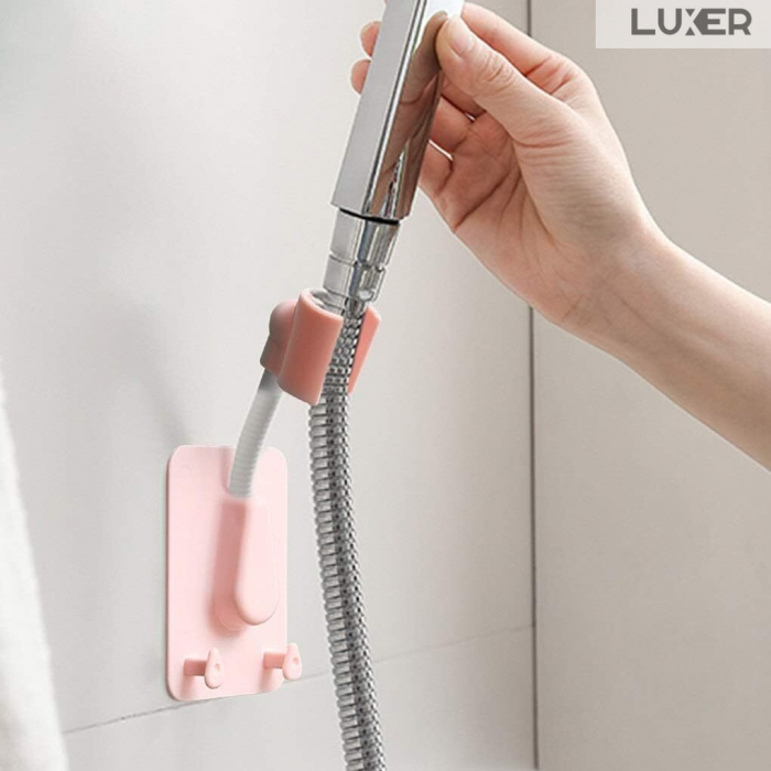 Suport Autoadeziv Pentru Capul de Dus cu 2 Agatatori, Reglabil 360 Grade, Alb/Roz/Albastru/Verde Luxer, suport para dus dedeman cu ventuza de perete reglabil dedeman hornbach leroy ikea grohe emag ieftin luxer [4]
