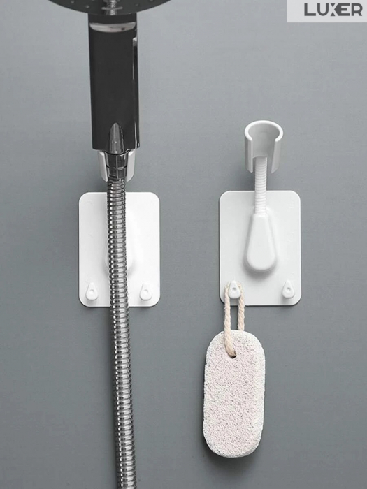 Suport Autoadeziv Pentru Capul de Dus cu 2 Agatatori, Reglabil 360 Grade, Alb/Roz/Albastru/Verde Luxer, suport para dus dedeman cu ventuza de perete reglabil dedeman hornbach leroy ikea grohe emag ieftin luxer [5]