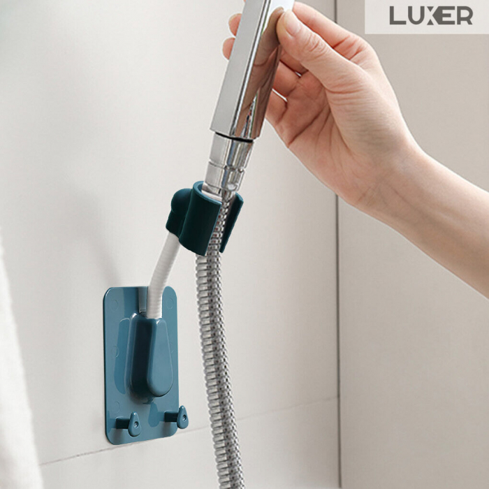 Suport Autoadeziv Pentru Capul de Dus cu 2 Agatatori, Reglabil 360 Grade, Alb/Roz/Albastru/Verde Luxer, suport para dus dedeman cu ventuza de perete reglabil dedeman hornbach leroy ikea grohe emag ieftin luxer [2]
