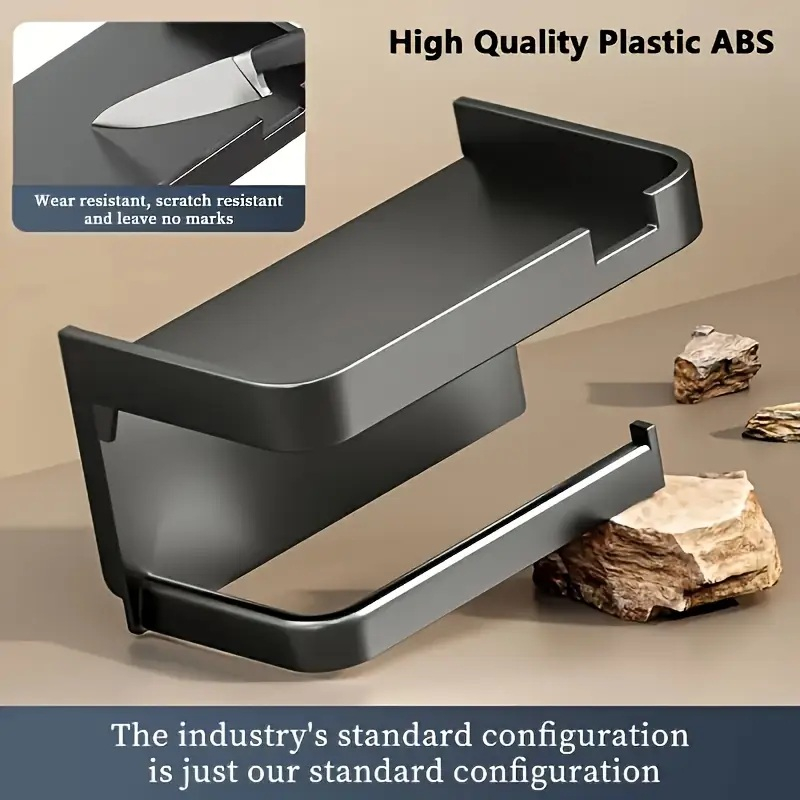 Suport Autoadeziv Pentru Hartia Igienica Cu Raft Pentru Telefon, Montaj Fara Gaurire, Gri Inchis, Dimensiuni 17.5x10x8 cm, Luxer [6]