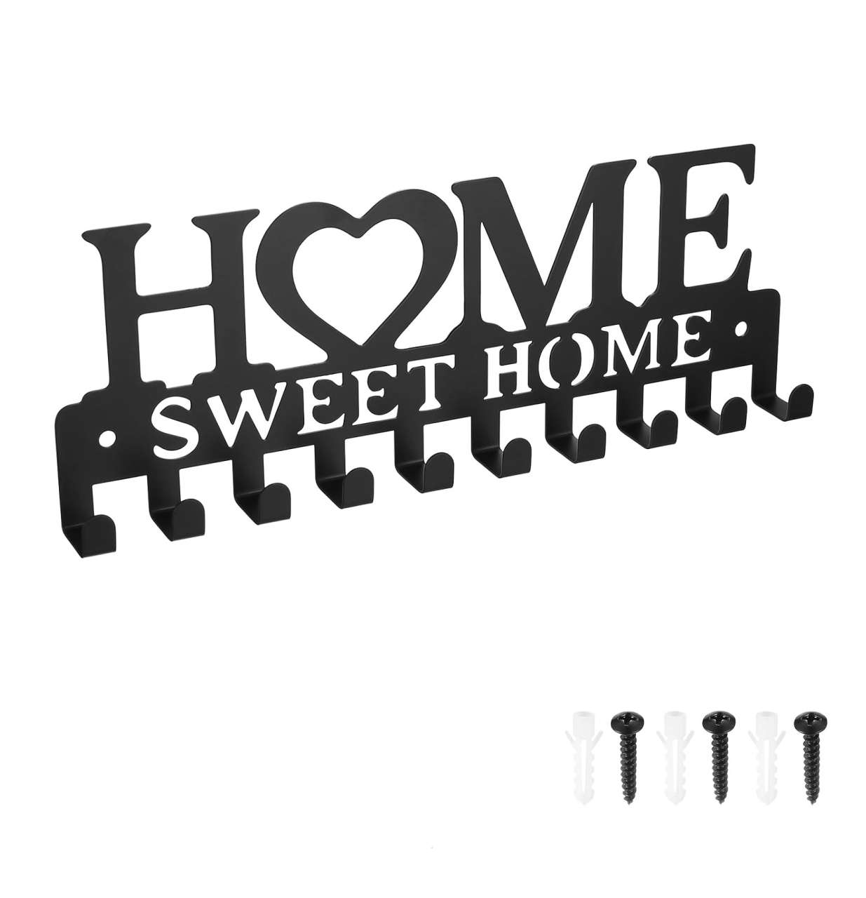 Suport pentru chei Luxer Home Sweet Home, negru mat, din metal, cu 10 agățători, dimensiuni 26x9.5x3 cm. [1]