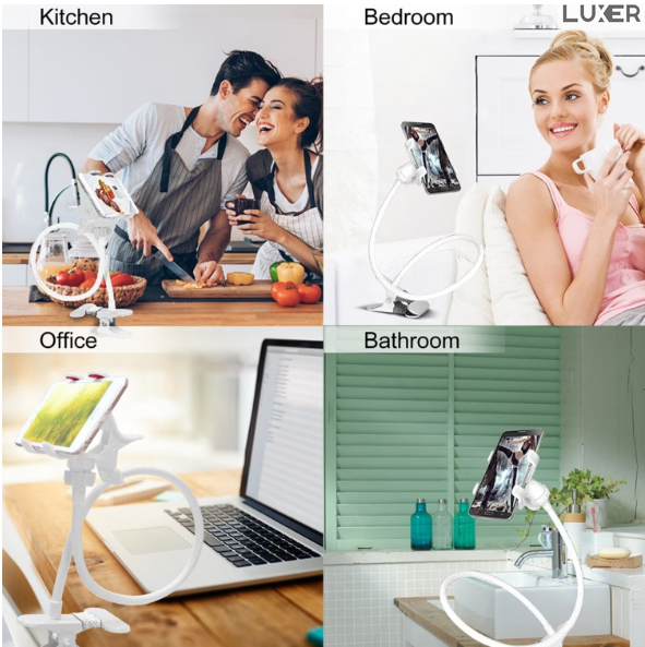 Suport Telefon cu Brat Lung Metalic Flexibil 360° si Clema de Prindere Multisuprafete, Rotativ, Universal, Negru Alb Rosu Albastru, Luxer, pentru [2]