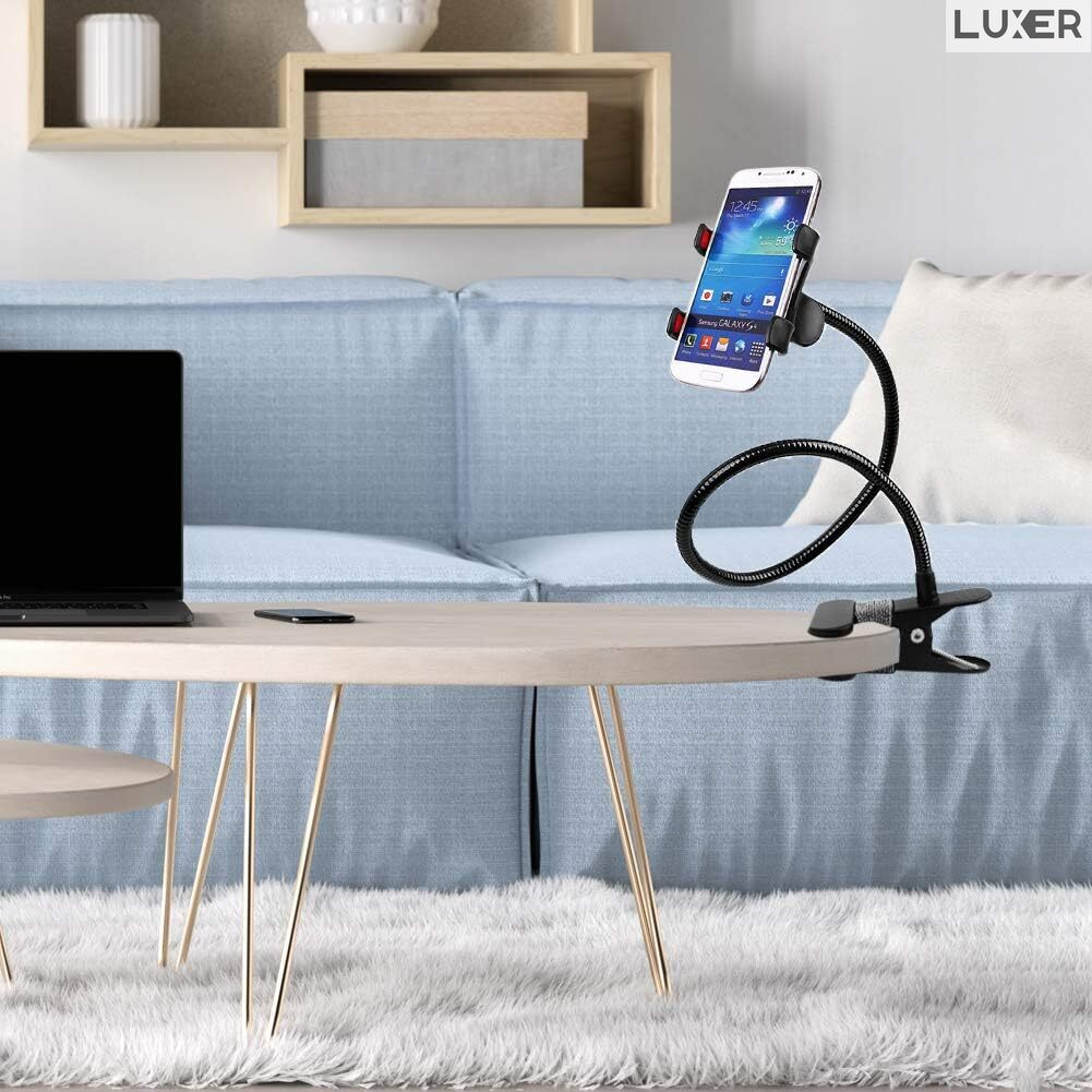 Suport Telefon cu Brat Lung Metalic Flexibil 360° si Clema de Prindere Multisuprafete, Rotativ, Universal, Negru Alb Rosu Albastru, Luxer, pentru [5]