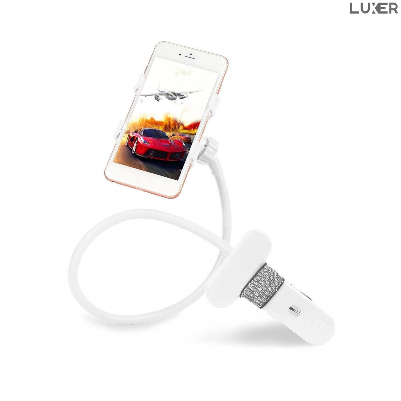 Suport Telefon cu Brat Lung Metalic Flexibil 360° si Clema de Prindere Multisuprafete, Rotativ, Universal, Negru Alb Rosu Albastru, Luxer, pentru [6]