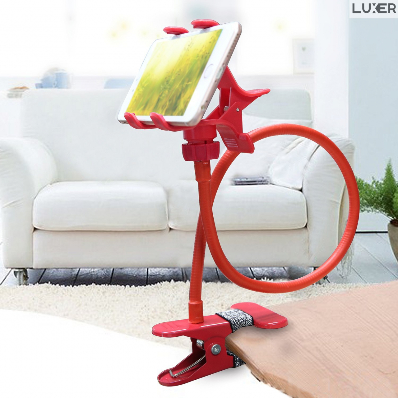 Suport Telefon cu Brat Lung Metalic Flexibil 360° si Clema de Prindere Multisuprafete, Rotativ, Universal, Negru Alb Rosu Albastru, Luxer, pentru [4]