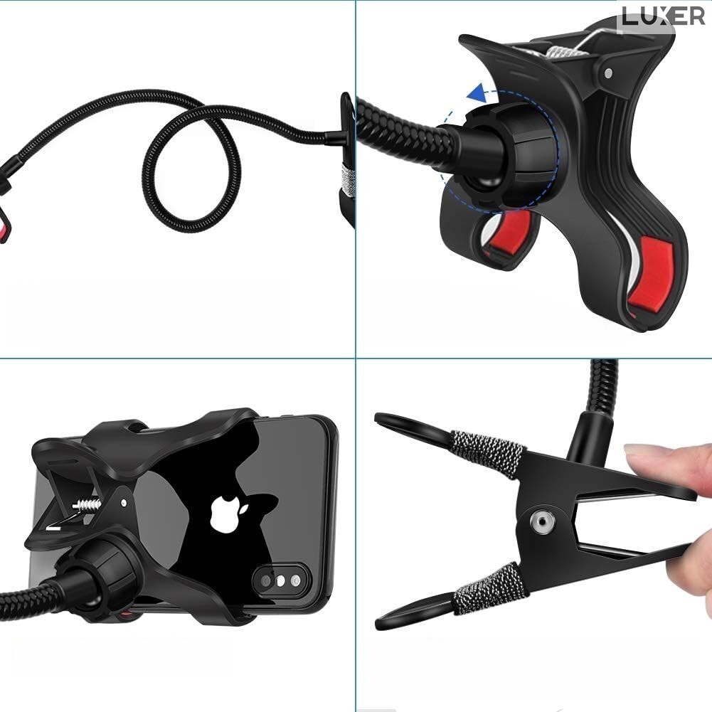 Suport Telefon cu Brat Lung Metalic Flexibil 360° si Clema de Prindere Multisuprafete, Rotativ, Universal, Negru Alb Rosu Albastru, Luxer, pentru [6]