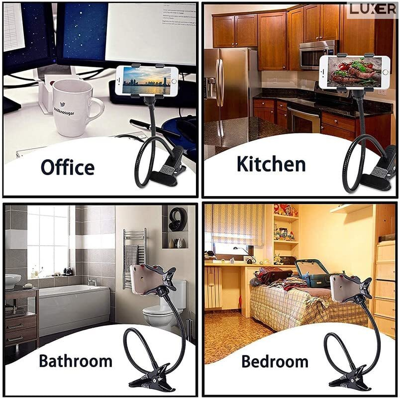 Suport Telefon cu Brat Lung Metalic Flexibil 360° si Clema de Prindere Multisuprafete, Rotativ, Universal, Negru Alb Rosu Albastru, Luxer, pentru [10]