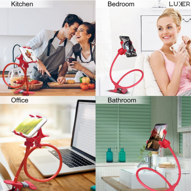 Suport Telefon cu Brat Lung Metalic Flexibil 360° si Clema de Prindere Multisuprafete, Rotativ, Universal, Negru Alb Rosu Albastru, Luxer, pentru [3]