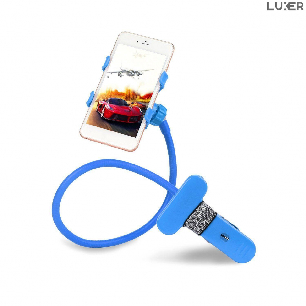 Suport Telefon cu Brat Lung Metalic Flexibil 360° si Clema de Prindere Multisuprafete, Rotativ, Universal, Negru Alb Rosu Albastru, Luxer, pentru [6]