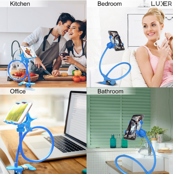 Suport Telefon cu Brat Lung Metalic Flexibil 360° si Clema de Prindere Multisuprafete, Rotativ, Universal, Negru Alb Rosu Albastru, Luxer, pentru [3]
