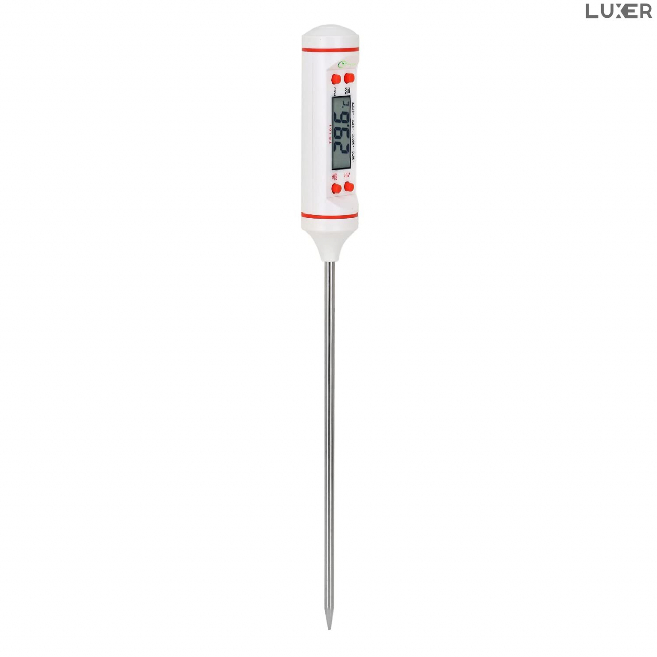 Termometru Alimentar Digital cu Sonda Metalica de Insertie, pentru Mancare sau Bauturi, Afisaj LCD, Oprire Automata, Interval de Masurare -50°C 300°C, 4 Butoane cu Memorie, Alb, Luxer [2]