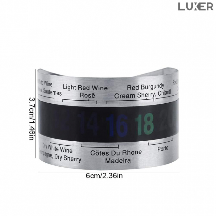 Termometru din Otel Inoxidabil pentru Sticla de Vin, Afisaj Digital LCD, Material Termocromic, Gradatie 4 – 24 °C, Dimensiuni 6x3.7 cm, Luxer, termometru pentru sticla de vin, tuica, whiskey cu afisaj digital dedeman emag cadou secret santa luxer [12]