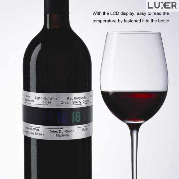 Termometru din Otel Inoxidabil pentru Sticla de Vin, Afisaj Digital LCD, Material Termocromic, Gradatie 4 – 24 °C, Dimensiuni 6x3.7 cm, Luxer, termometru pentru sticla de vin, tuica, whiskey cu afisaj digital dedeman emag cadou secret santa luxer [3]
