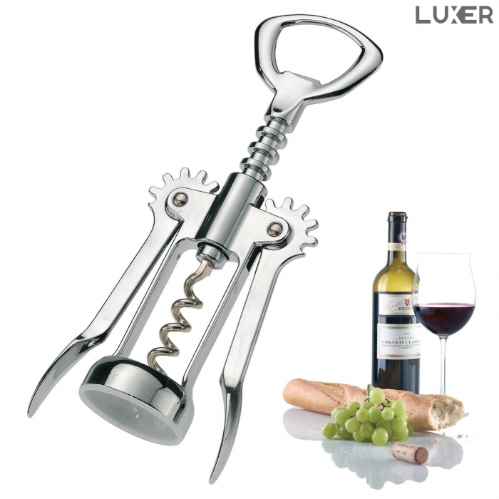 Tirbuson Manual din Inox pentru Sticle de Vin cu Desfacator Bere, Lungime 18.5 cm, Gri, Luxer, desfacator vin manual profesional robust manual ieftin emag luxer [10]