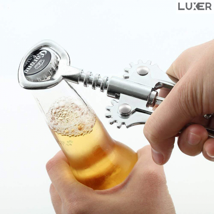 Tirbuson Manual din Inox pentru Sticle de Vin cu Desfacator Bere, Lungime 18.5 cm, Gri, Luxer, desfacator vin manual profesional robust manual ieftin emag luxer [2]