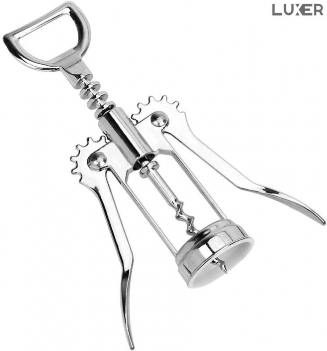 Tirbuson Manual din Inox pentru Sticle de Vin cu Desfacator Bere, Lungime 18.5 cm, Gri, Luxer, desfacator vin manual profesional robust manual ieftin emag luxer [7]