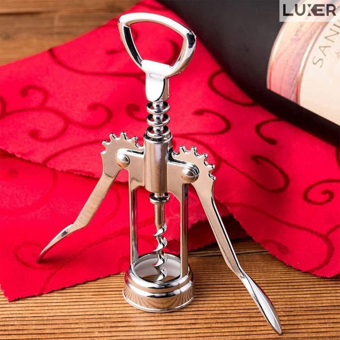 Tirbuson Manual din Inox pentru Sticle de Vin cu Desfacator Bere, Lungime 18.5 cm, Gri, Luxer, desfacator vin manual profesional robust manual ieftin emag luxer [8]