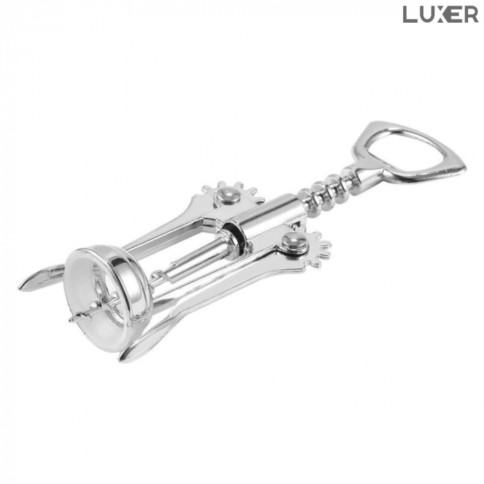 Tirbuson Manual din Inox pentru Sticle de Vin cu Desfacator Bere, Lungime 18.5 cm, Gri, Luxer, desfacator vin manual profesional robust manual ieftin emag luxer [5]