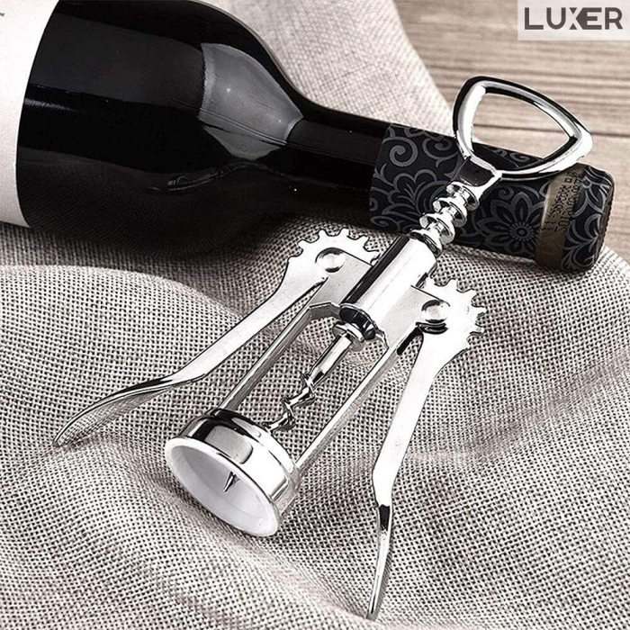 Tirbuson Manual din Inox pentru Sticle de Vin cu Desfacator Bere, Lungime 18.5 cm, Gri, Luxer, desfacator vin manual profesional robust manual ieftin emag luxer [1]