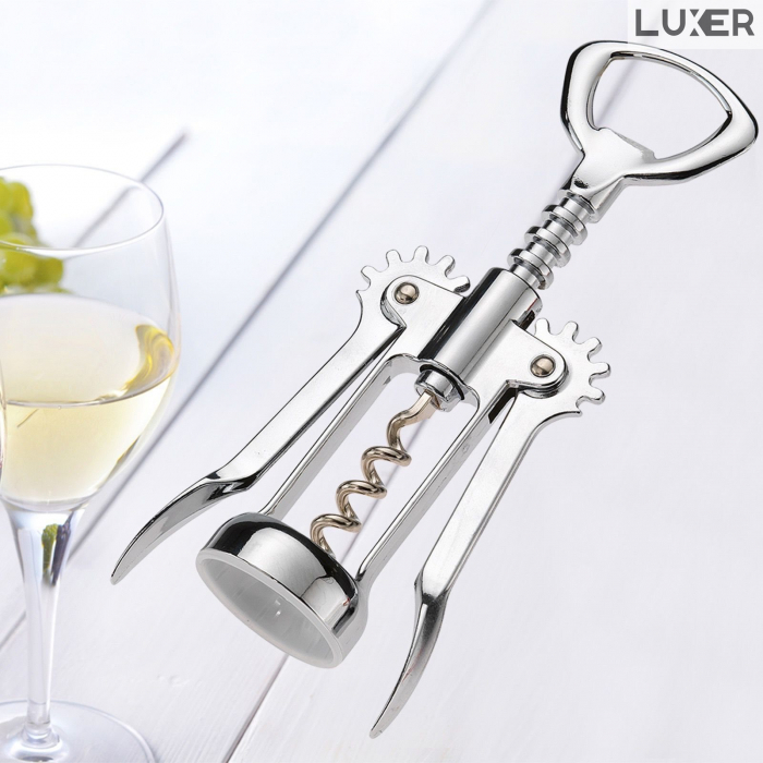 Tirbuson Manual din Inox pentru Sticle de Vin cu Desfacator Bere, Lungime 18.5 cm, Gri, Luxer, desfacator vin manual profesional robust manual ieftin emag luxer [11]