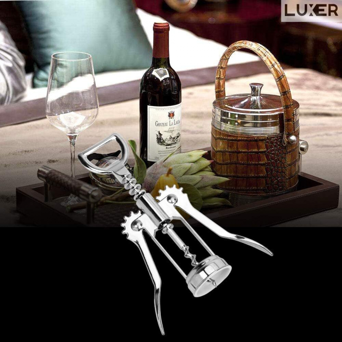 Tirbuson Manual din Inox pentru Sticle de Vin cu Desfacator Bere, Lungime 18.5 cm, Gri, Luxer, desfacator vin manual profesional robust manual ieftin emag luxer [4]