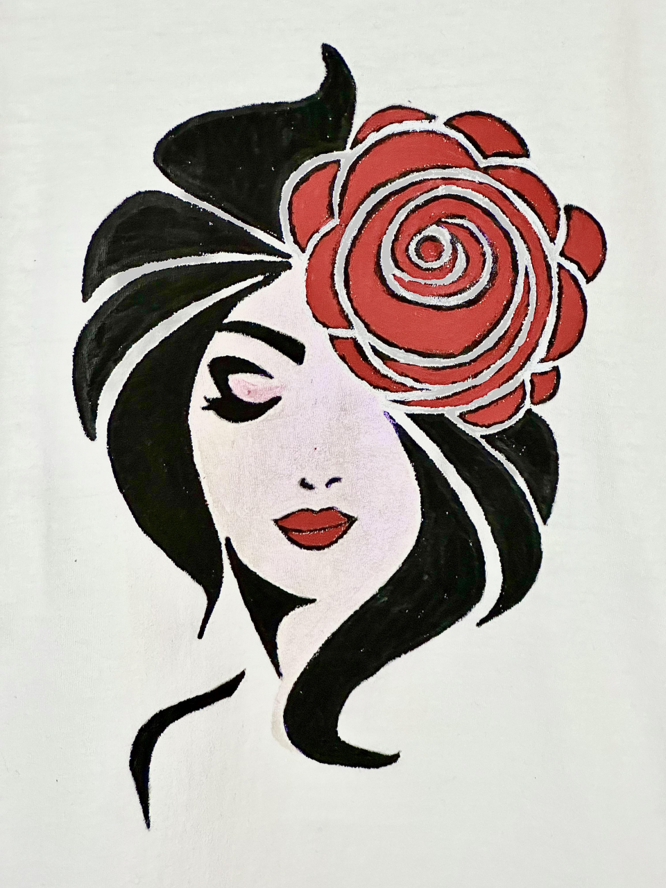 Tricou Pictat Manual "Red Girl" Luxer, cadou original, inedit pentru persoana iubita, cadou pentru diriginta, cadou pentru invatatoare, cadou pentru educatoare, cadou martie martisor [3]