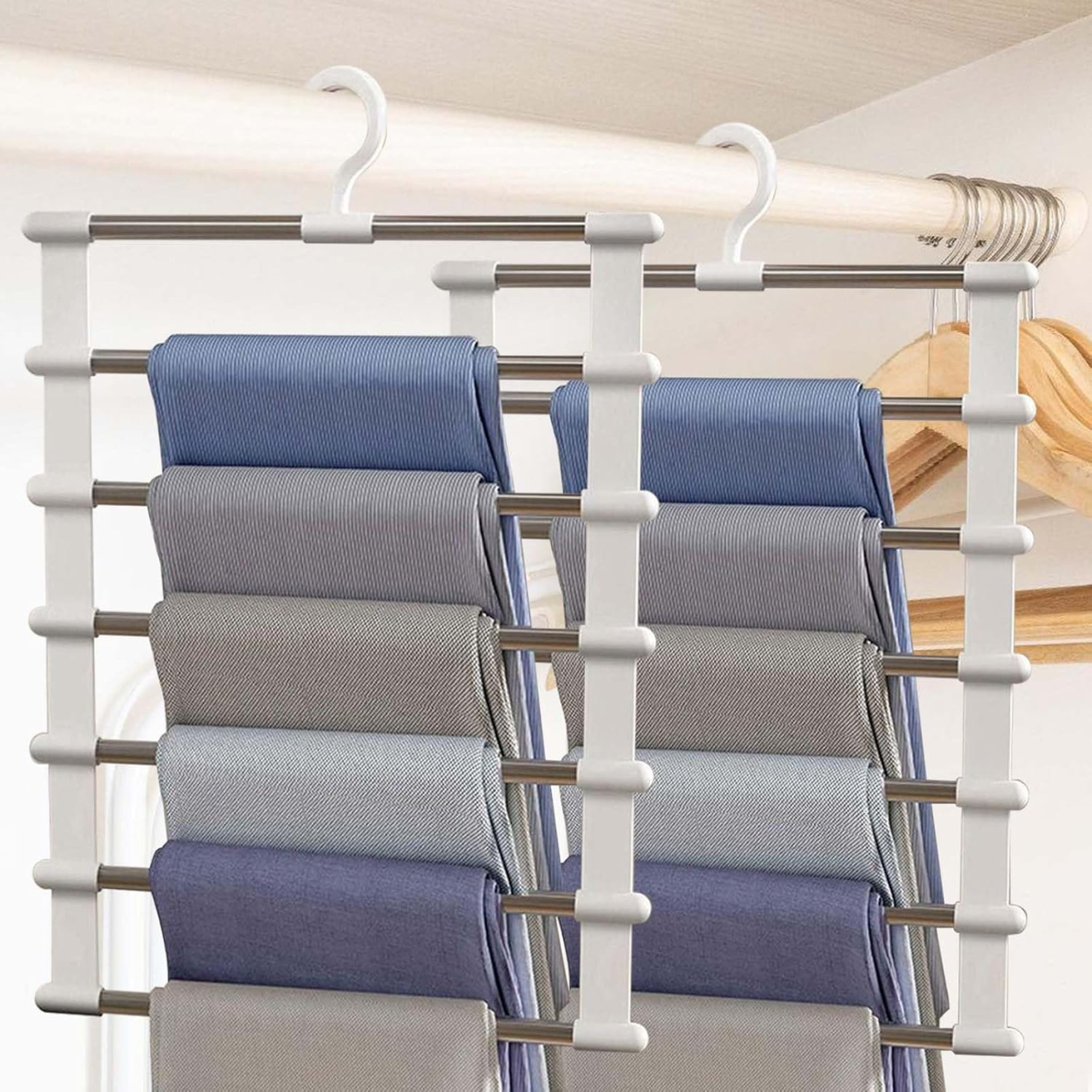 Umeras Cascada Pentru Pantaloni/Cravate/Esarfe/Prosoape Cu 7 Bare Pentru Economisire Spatiu, Dimensiuni 36x48.5 cm, Alb, Luxer [6]